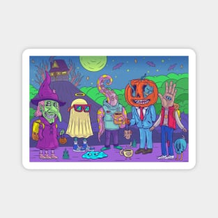 Spooky Halloween Creatures Cartoon Illustration Magnet