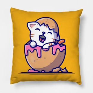 Cute Cat In Egg Cartoon Vector Icon Illustration Pillow