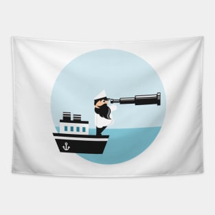 Sea captain with spyglass Tapestry