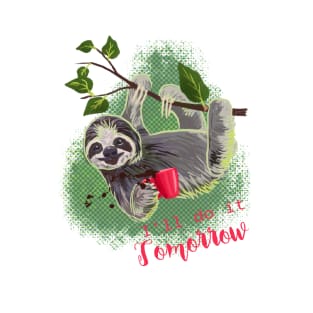 Sloth with coffee mug tropical pribt T-Shirt