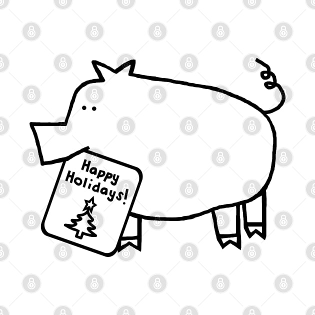 Cute Christmas Pig says Happy Holidays Line Art by ellenhenryart