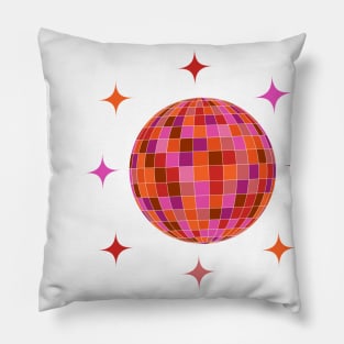 Groovy Disco Ball in pink and orange with stars Pillow