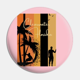 Clearwater Florida palm tree surfer design Pin