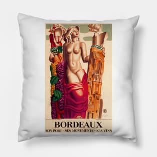 Bordeaux, France - Vintage Travel Poster Design Pillow