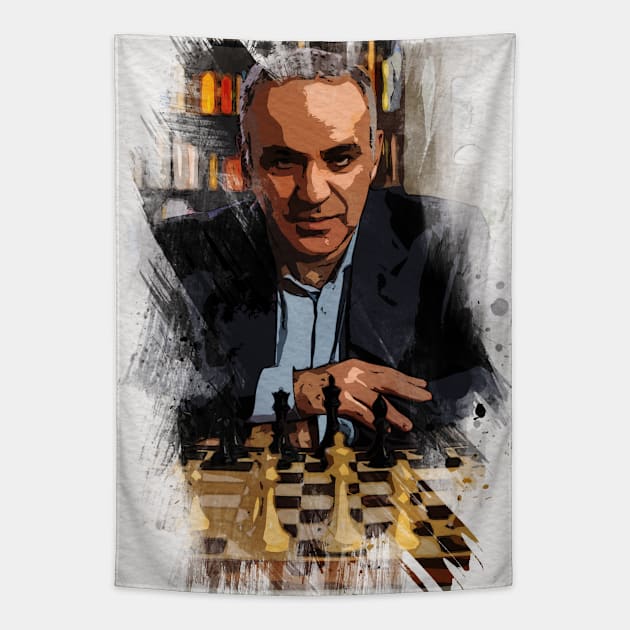 Garry Kasparov ✪ The Legend ✪  Abstract Watercolor Portrait of a chess master Tapestry by Naumovski