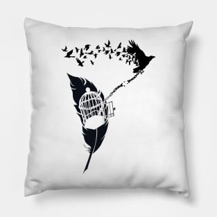 Vintage print with Edgar Alan Poe Poem and Raven Silhouette: Break Free Pillow