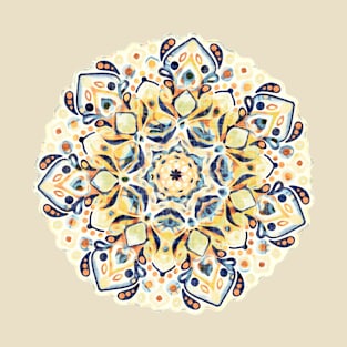 Stained Glass Mandala - Mustard Yellow & Navy T-Shirt