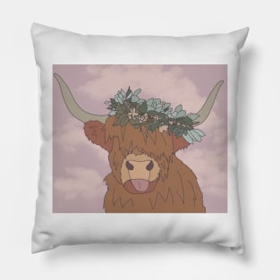 boho highland cow Pillow