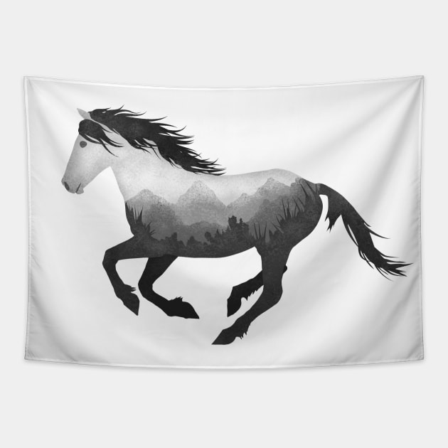 Dramabite Wild Horse Mustang Equine Double Exposure Wildlife Animal Tapestry by dramabite