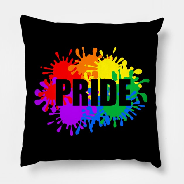 Gay Pride Splash Colorful Rainbow Flag with Paint Splatter Pillow by ksrogersdesigns