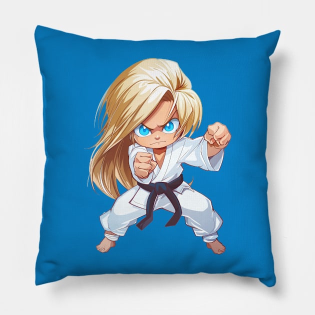 Karate Chibi Girl Pillow by JunkyDotCom