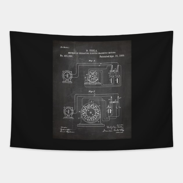 Motor Patent - Engineer Inventor Makers Workshop Art - Black Chalkboard Tapestry by patentpress