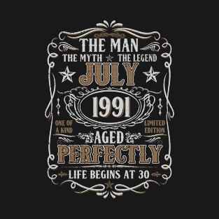 July 1991 Man Myth Legend Shirt 30th Birthday 30 Years Old T-Shirt