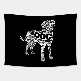 Dog Silhouette Word Cloud (White) Tapestry