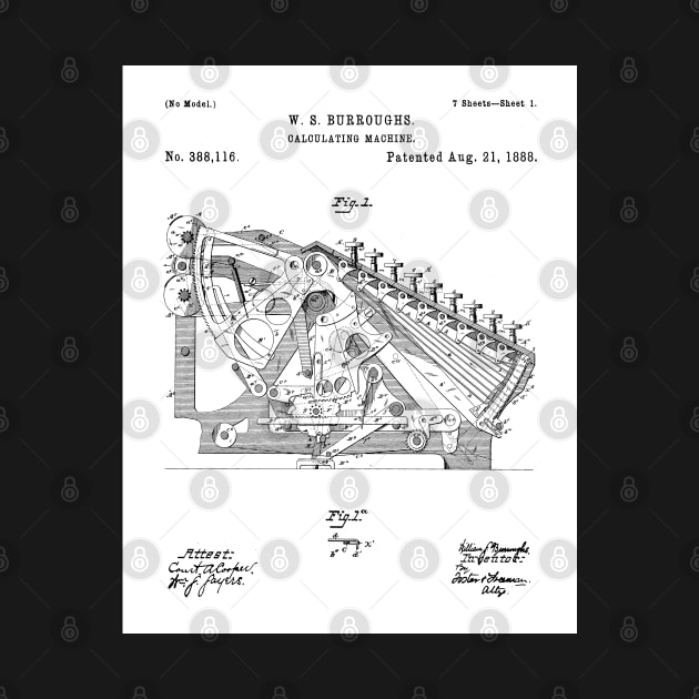 Adding Machine Patent - Accountant Accounting Office Art - White by patentpress