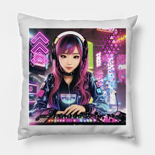 Female DJ Japanese Cyberpunk Vibes! Pillow