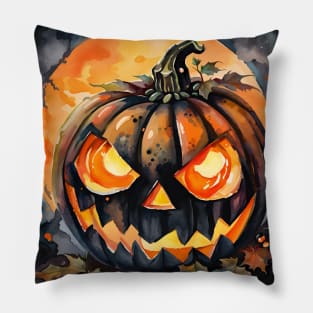 Watercolor Halloween Jack O Lantern Pumpkin Pillow