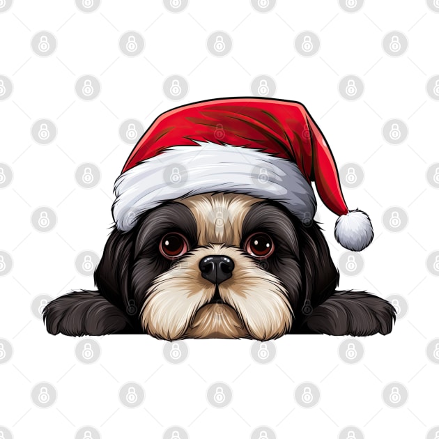 Christmas Peeking Shih Tzu Dog by Chromatic Fusion Studio