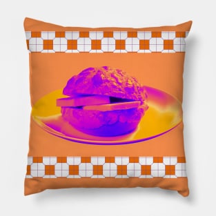 Pineapple Bun - Funky Hong Kong Street Food - Pop Art Neon Purple with Bright Orange Pillow