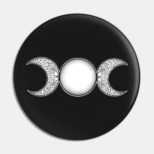 Triple Moon Goddess black and white Pin