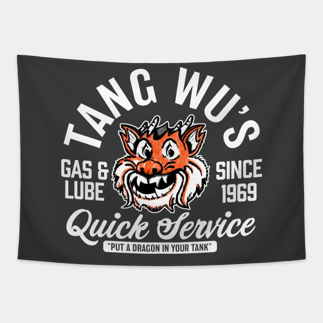 Tang Wu's Gas and Lube - Biker Style (Multicolor - Reverse) Tapestry by jepegdesign