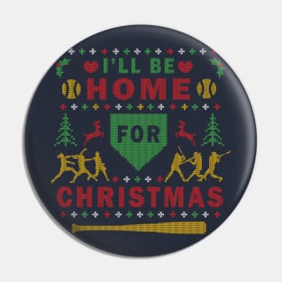 I'll Be Home for Christmas Fast Pitch Softball Ugly Christmas Sweater Party Pin