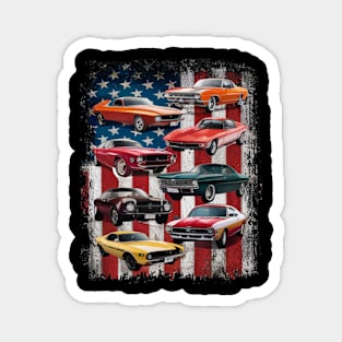 Classic Muscle Car American Flag Patriotic Magnet