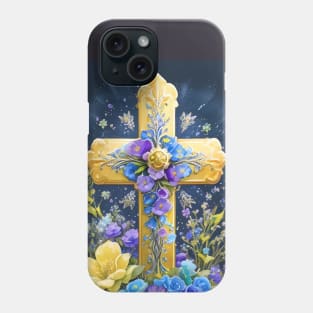 Gold Cross With Flowers Phone Case