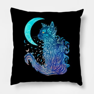 Cat Moon Dreaming (Blue Kitty Edition) Pillow