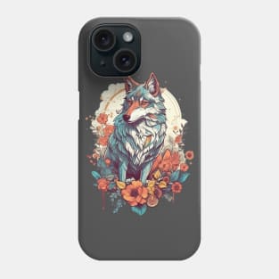 Colorful Wolf With Flowers Phone Case