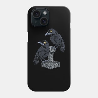 Viking Crows: Cute Ravens perching on Thor's Hammer Phone Case