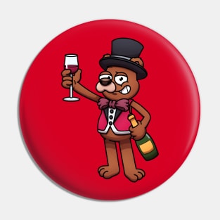 New Year Bear With Champagne Pin