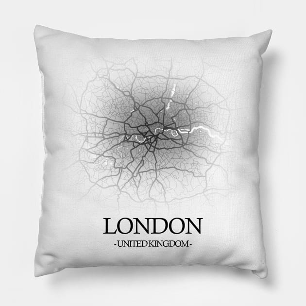 London City Map Black - UK Cartography Pillow by SPAZE