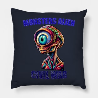 MOnsters Alien Attack World T shirt Blue Pillow