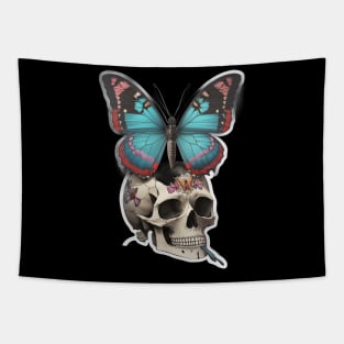 Butterfly skull art Tapestry