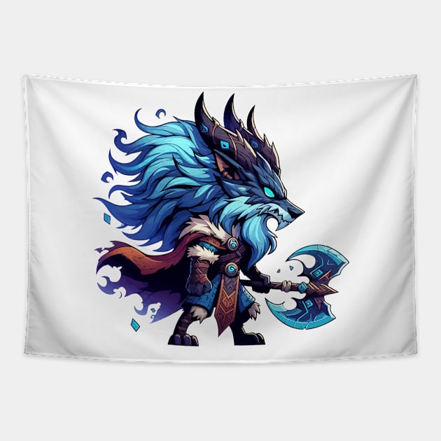 Kawaii Chibi Wolf Fenrir Norse Mythology Viking Tapestry by TomFrontierArt