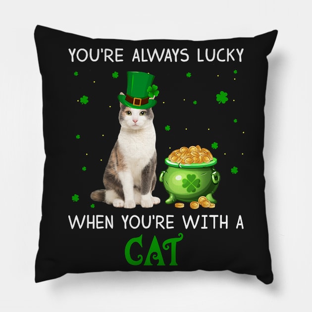 Always Lucky When You_re With A Cat T-shirt Pillow by Elsie