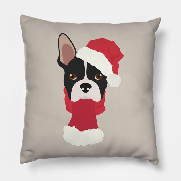 Boston Terrier Christmas Dog Pillow by JunkyDotCom