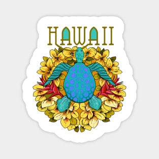 Hawaiian Turtle On Flowers Magnet