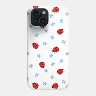 Ladybugs and Blue Flowers Pattern Phone Case