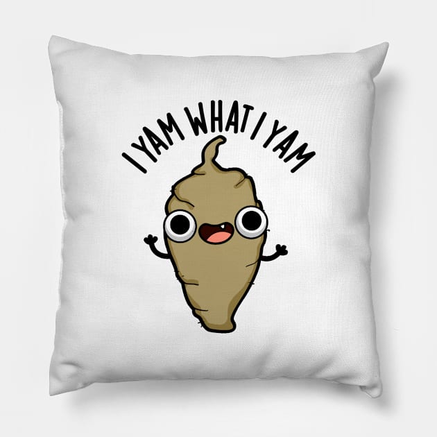 I Yam What I Yam Cute Veggie Pun Pillow by punnybone