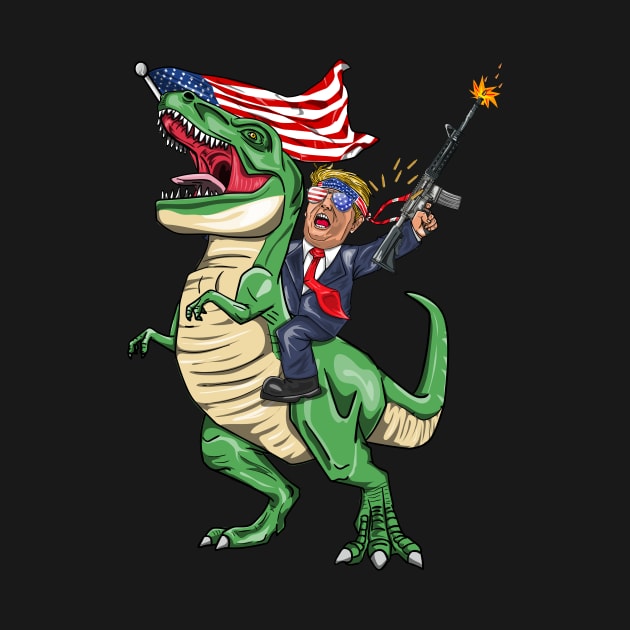 Machine Gun Trump On T Rex Dinosaur With American Flag by BUBLTEES