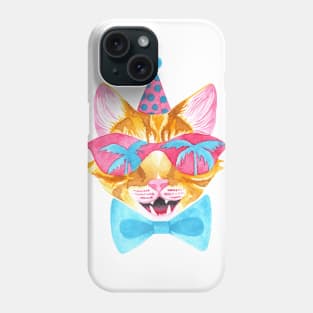 Miami Cat in Sunglasses with Palm Tree Reflections, Bowtie and a Party Hat Phone Case