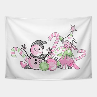 Pink Snowman Christmas Tapestry