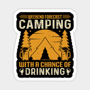 Camping and drinking; beer; camp; camper; tent; campfire; outdoors; nature; nature lover; forrest; outdoorsy; beers; drinks; woods; bush; gift; camping life; camping lover; Magnet