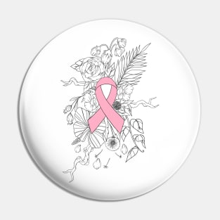 Breast cancer awareness pink ribbon with floral background Pin