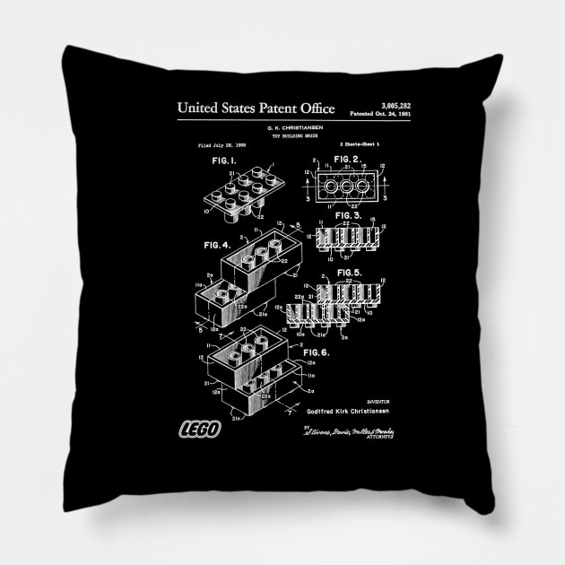 Lego Brick Patent White Pillow by Luve