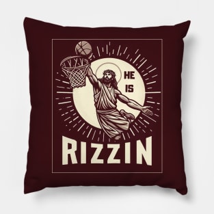 He Is Rizzin Funny Basketball Retro Jesus Christ Pillow