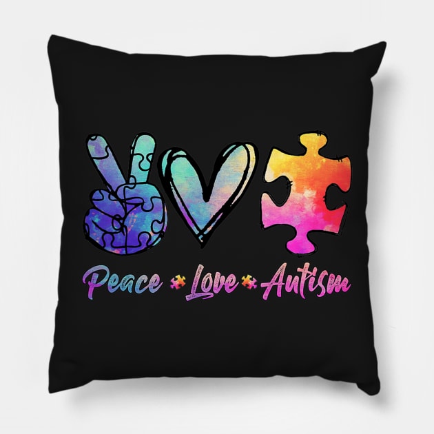 Autism Awarenesss Peace Love Autism Pillow by CarolIrvine