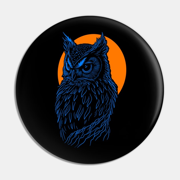 Blue Owl design in front of orange full moon. Pin by DaveDanchuk